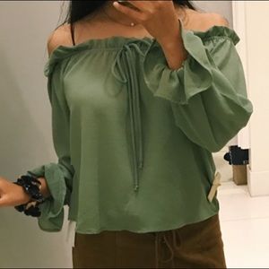 charlotte russe green off the shoulder top